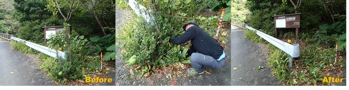 西部地域の看板周辺の草刈りの様子