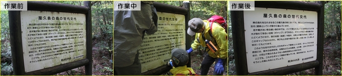 清掃前の看板と清掃後の看板