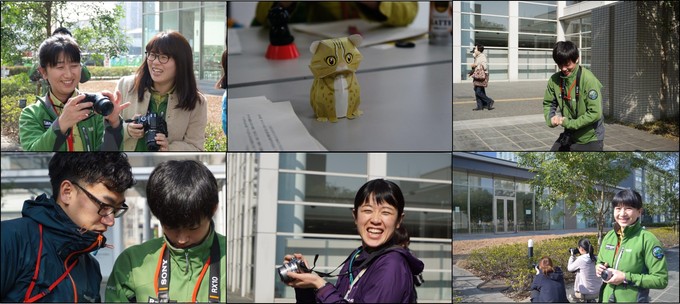 外で撮影の実践をする様子