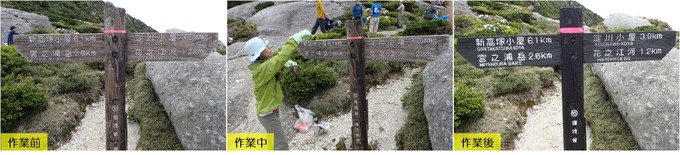 道標補修の様子