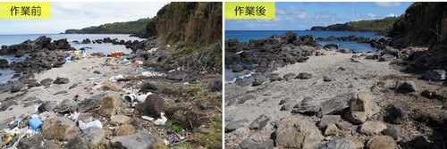 清掃前と後の浜の様子