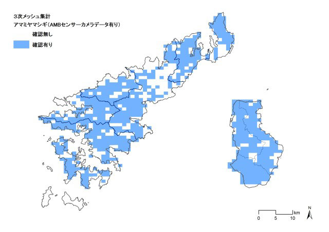 各種調査の情報を基に作成したアマミヤマシギの分布図